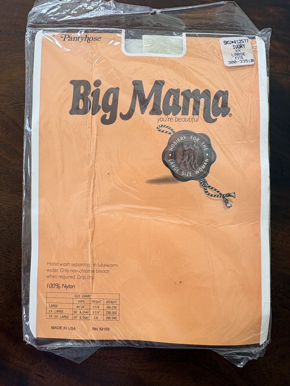 Big Mama Pantyhose Plus Size Hosiery Ivory XXL new in packaging Vintage 300-335
